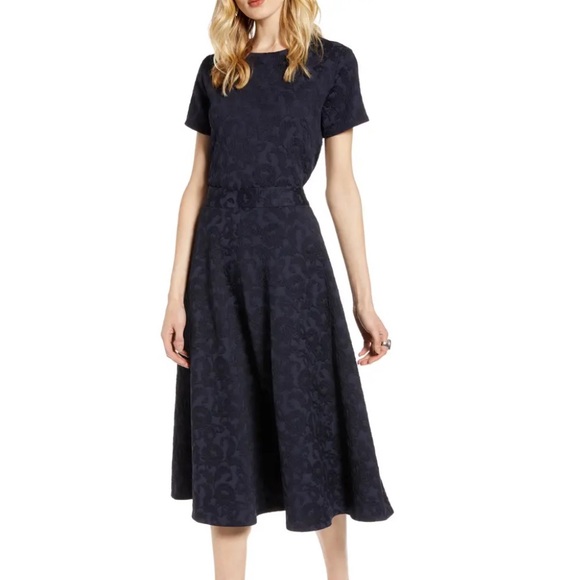 Halogen Navy Jacquard short sleeve Top - Picture 6 of 11